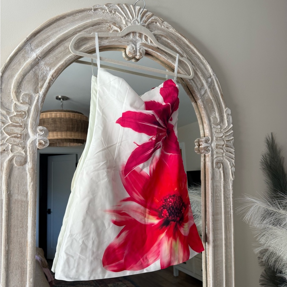 Floral White and Pink Mini Dress